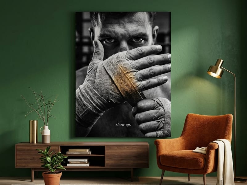 boxing focus photography canvas print in black and gold for motivational office wall art