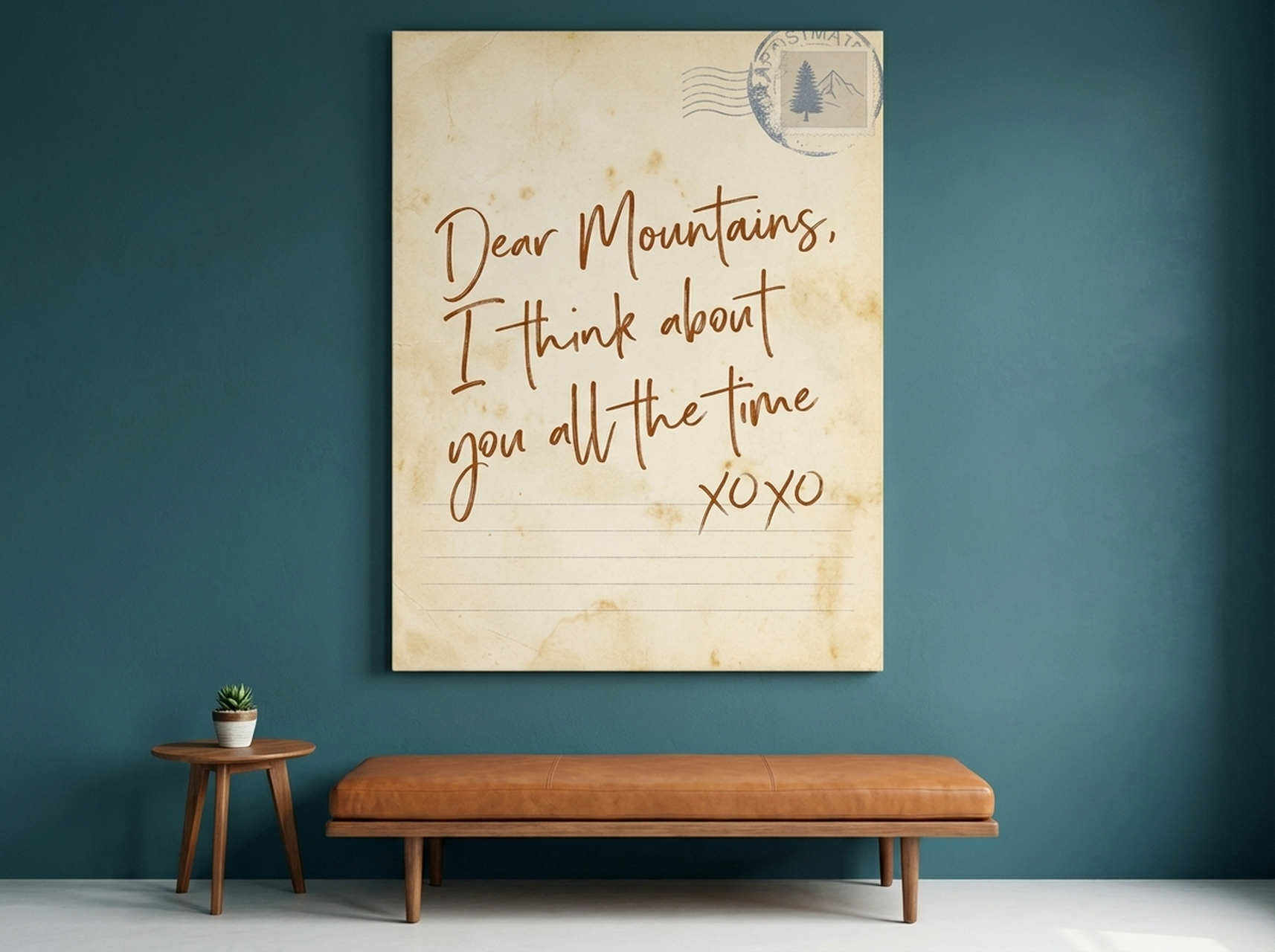 Dear Mountains Canvas Print with cottagecore typography and mountain landscape illustration, a thoughtful housewarming gift for nature lovers and outdoor enthusiasts