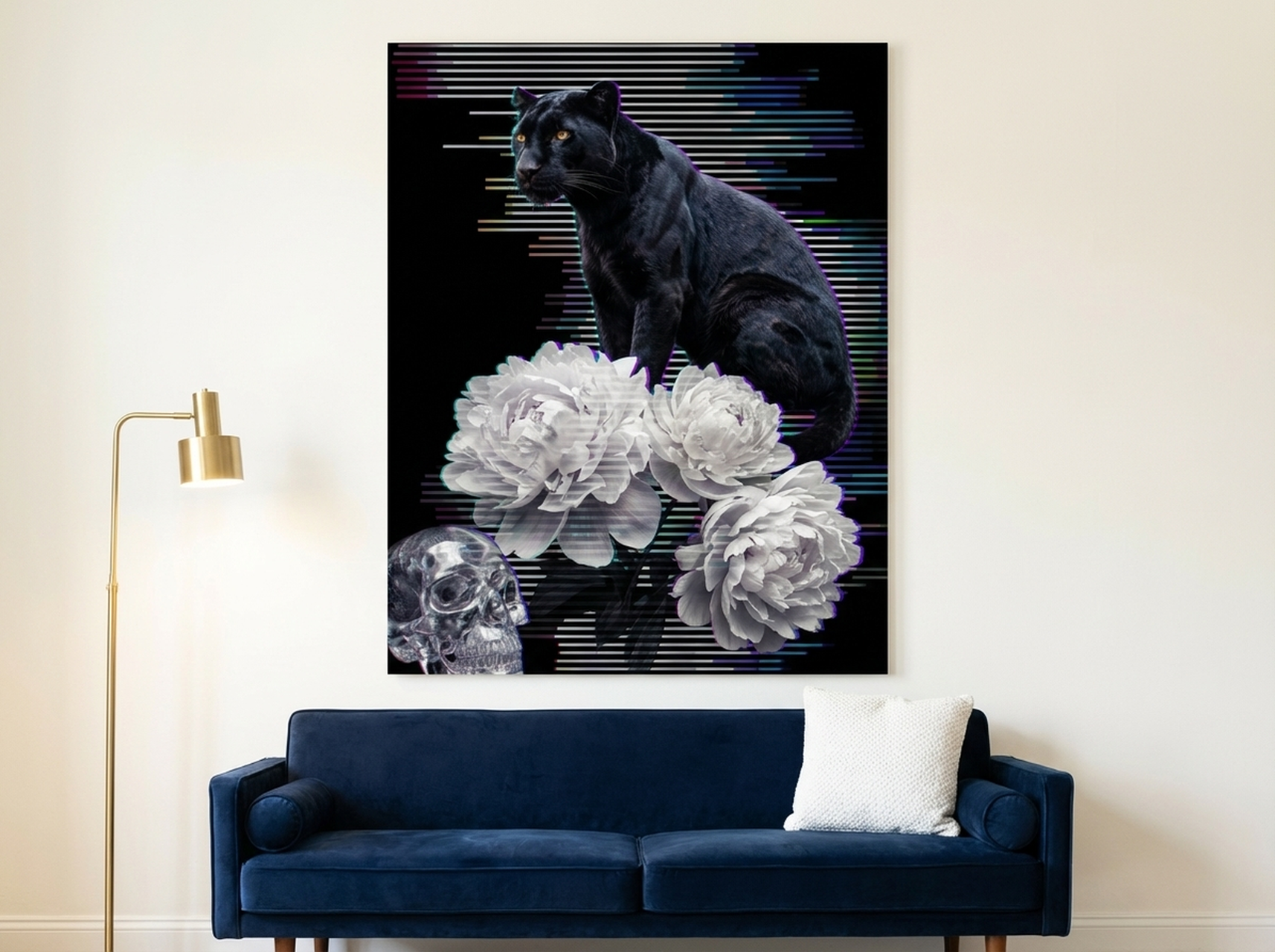 Black Panther Glitch Art Canvas Print gothic vaporwave wall art as a striking accent wall focal point
