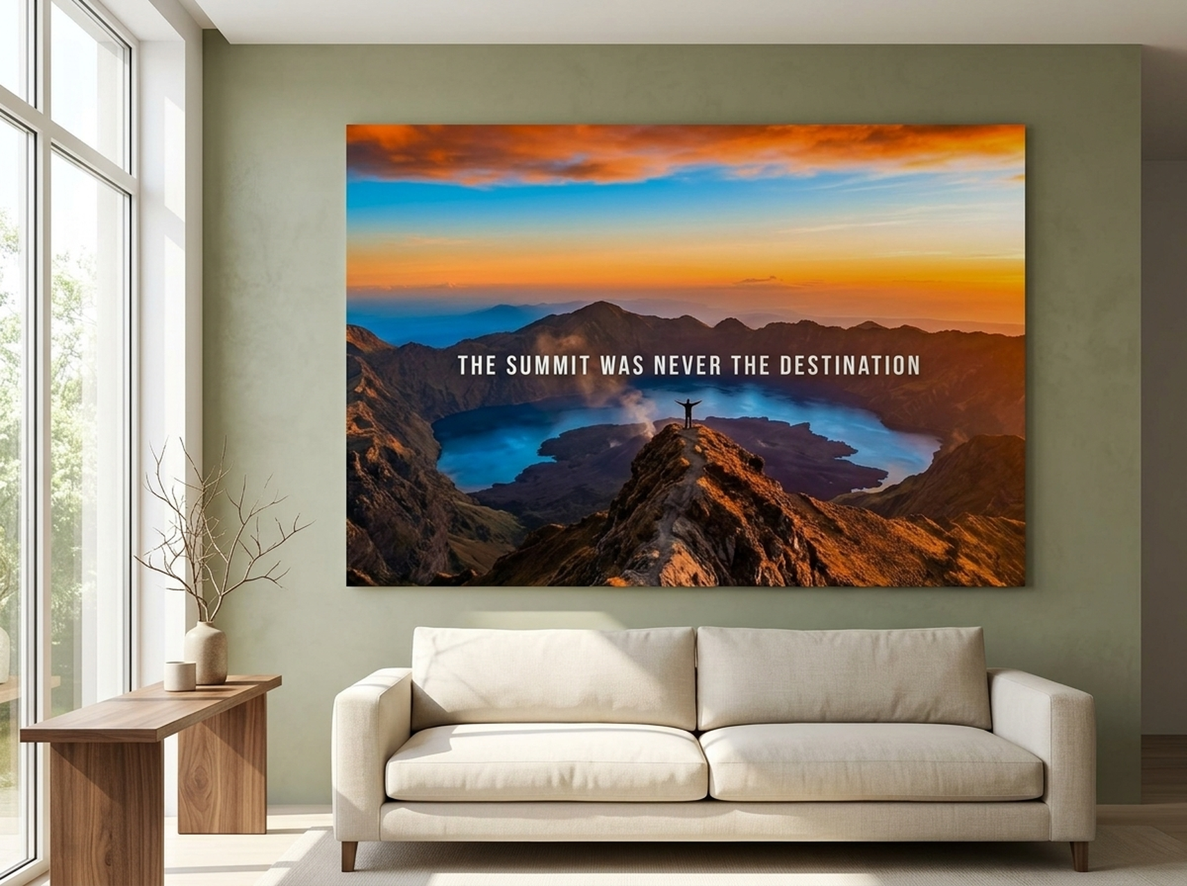 Volcano Canvas Wall Art showing a dramatic volcanic summit landscape with amber and orange tones, ideal as a housewarming statement piece