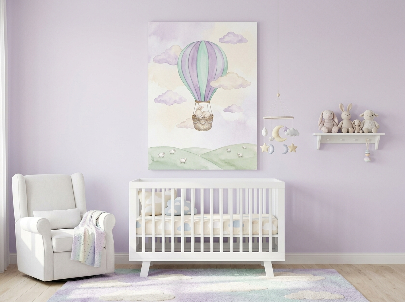 Balloon Bunny Watercolor Nursery Canvas Wall Art