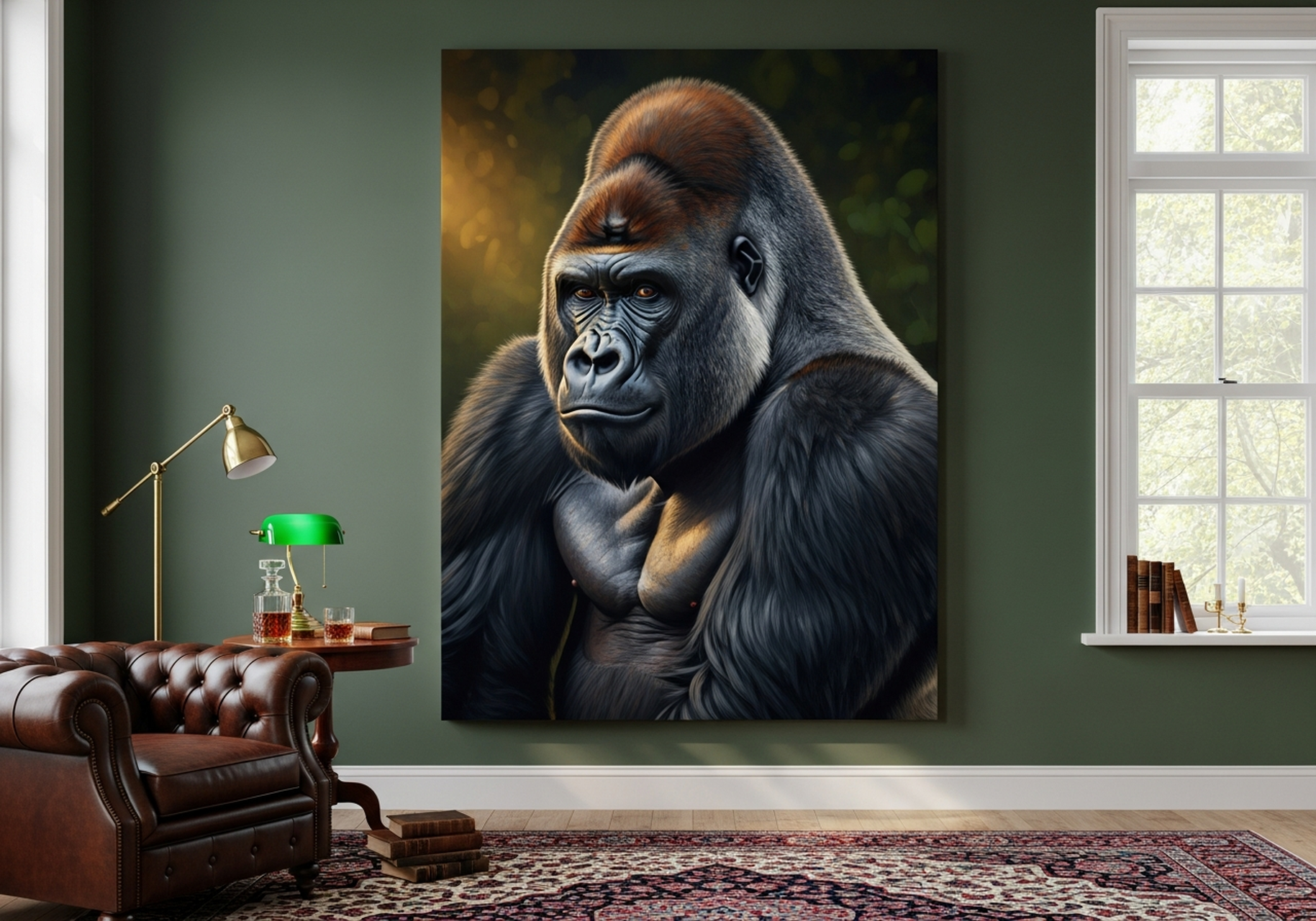 Silverback Gorilla Wildlife Portrait Canvas Wall Art framed oil painting print for bold accent wall