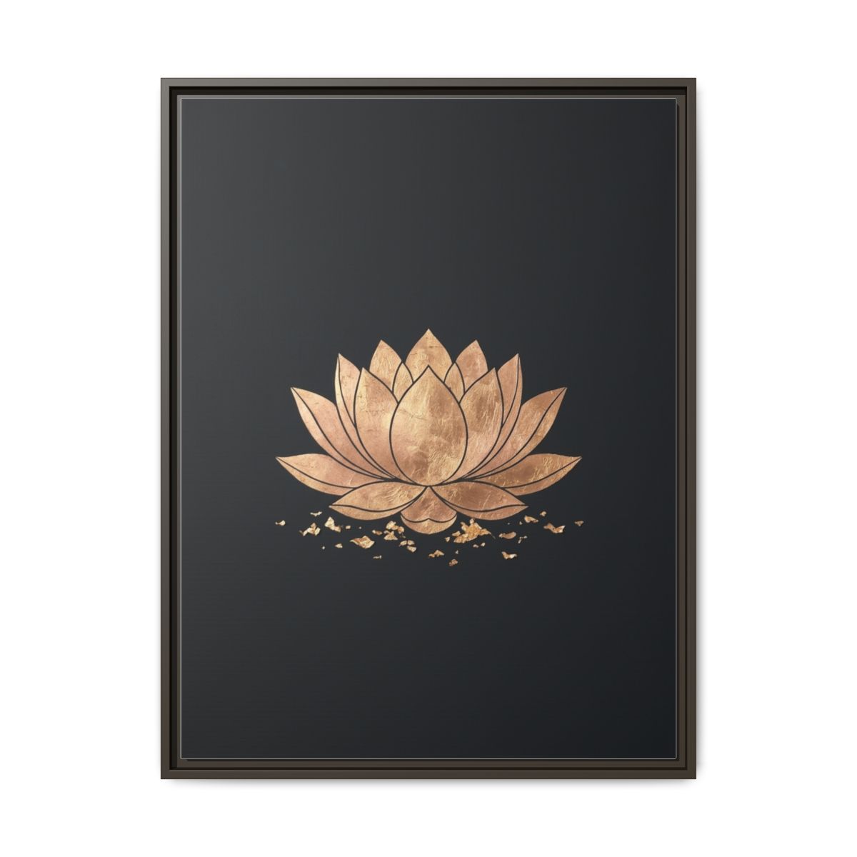 Lotus Flower gold leaf and black minimalist canvas art in a zen bedroom setting
