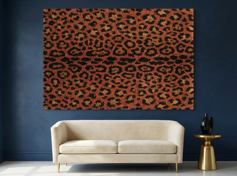 Leopard print canvas wall art in terracotta and gold tones