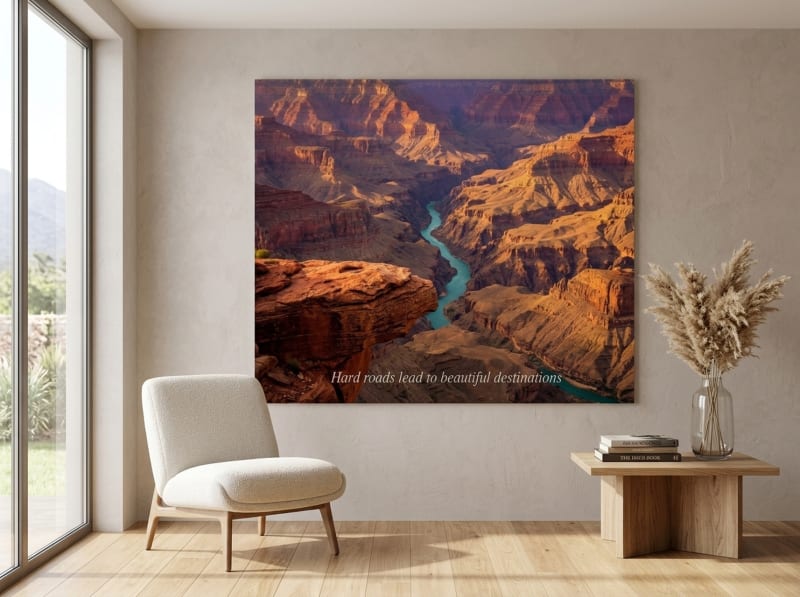 aerial canyon landscape canvas print in terracotta and amber tones for home office wall decor