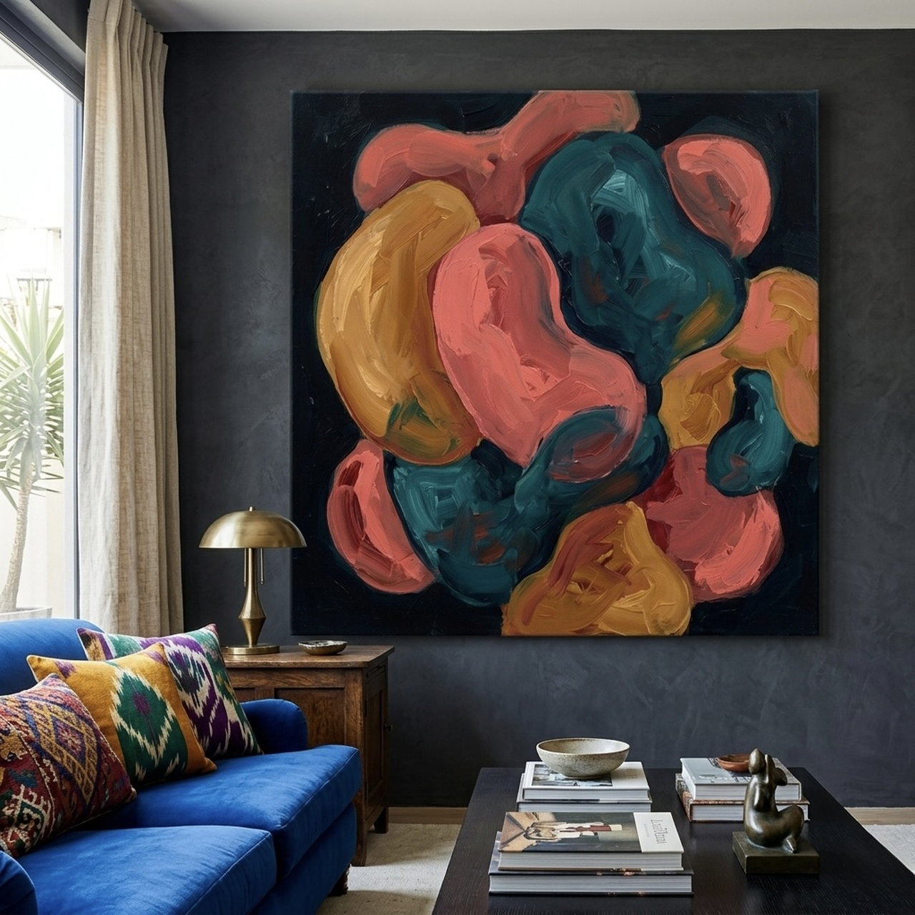 Bold organic shapes canvas wall art abstract expressionist framed print