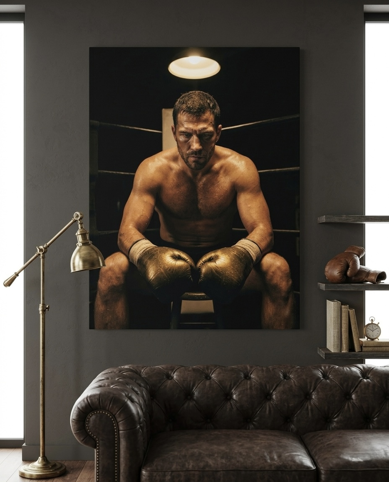 Boxer Canvas Wall Art displayed in a home office setting