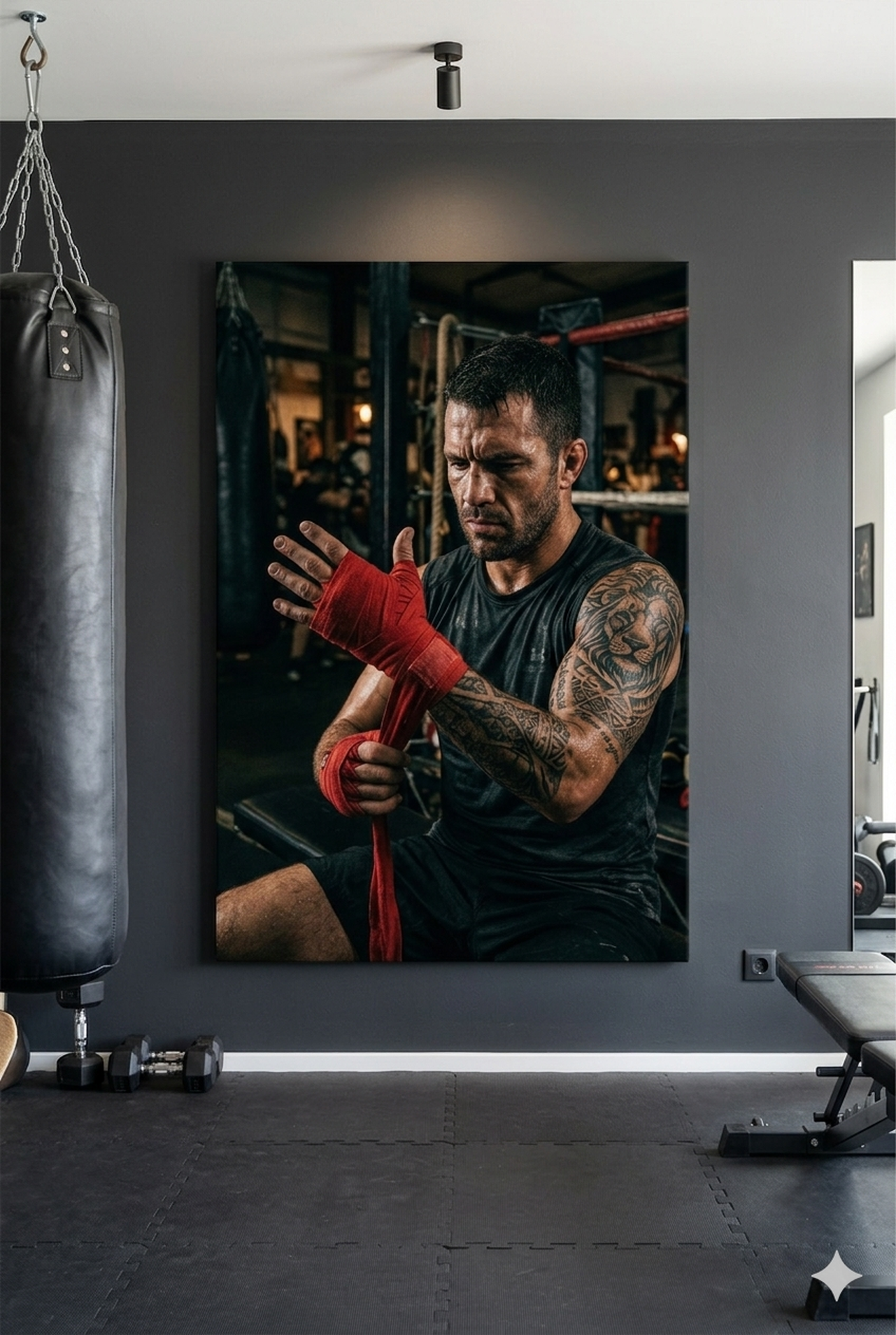 Japanese yin yang cranes ink painting canvas displayed in a zen-inspired living room