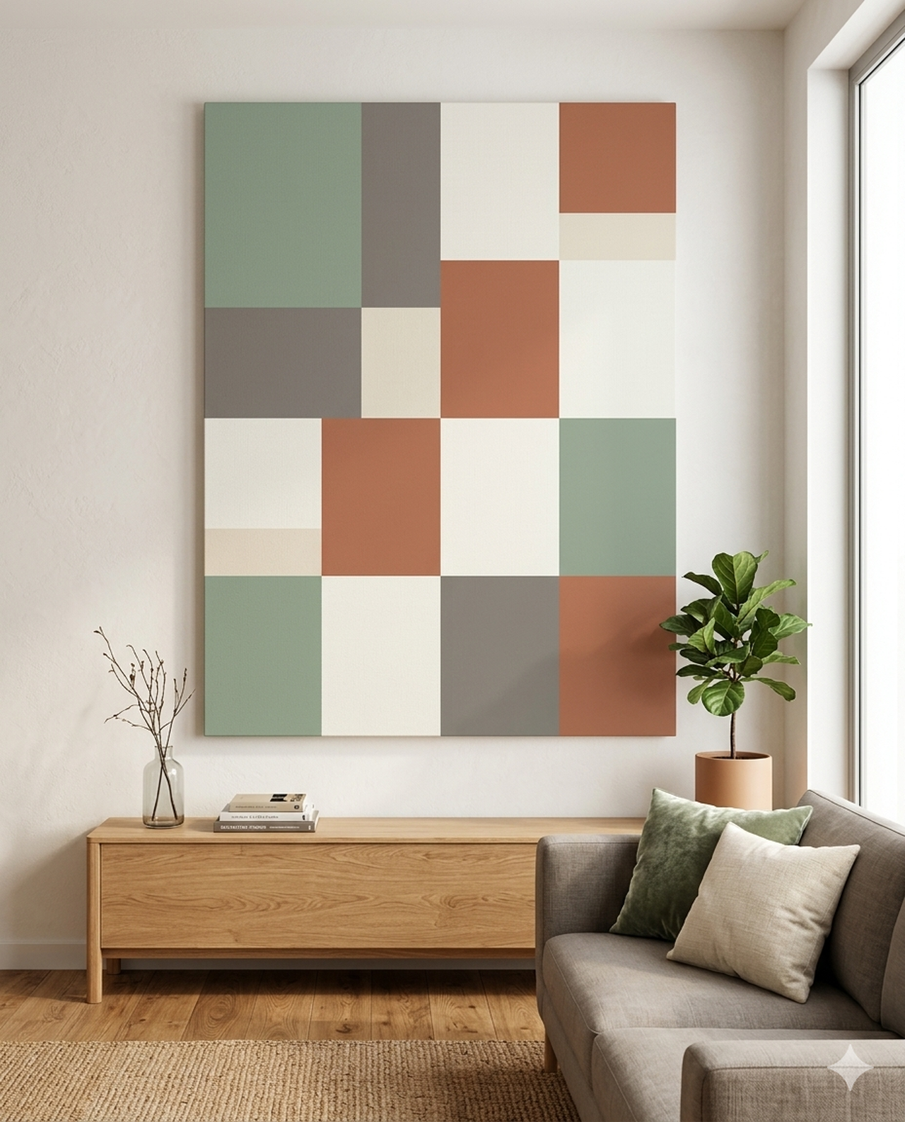 Color block grid abstract canvas wall art in bold geometric pattern framed print