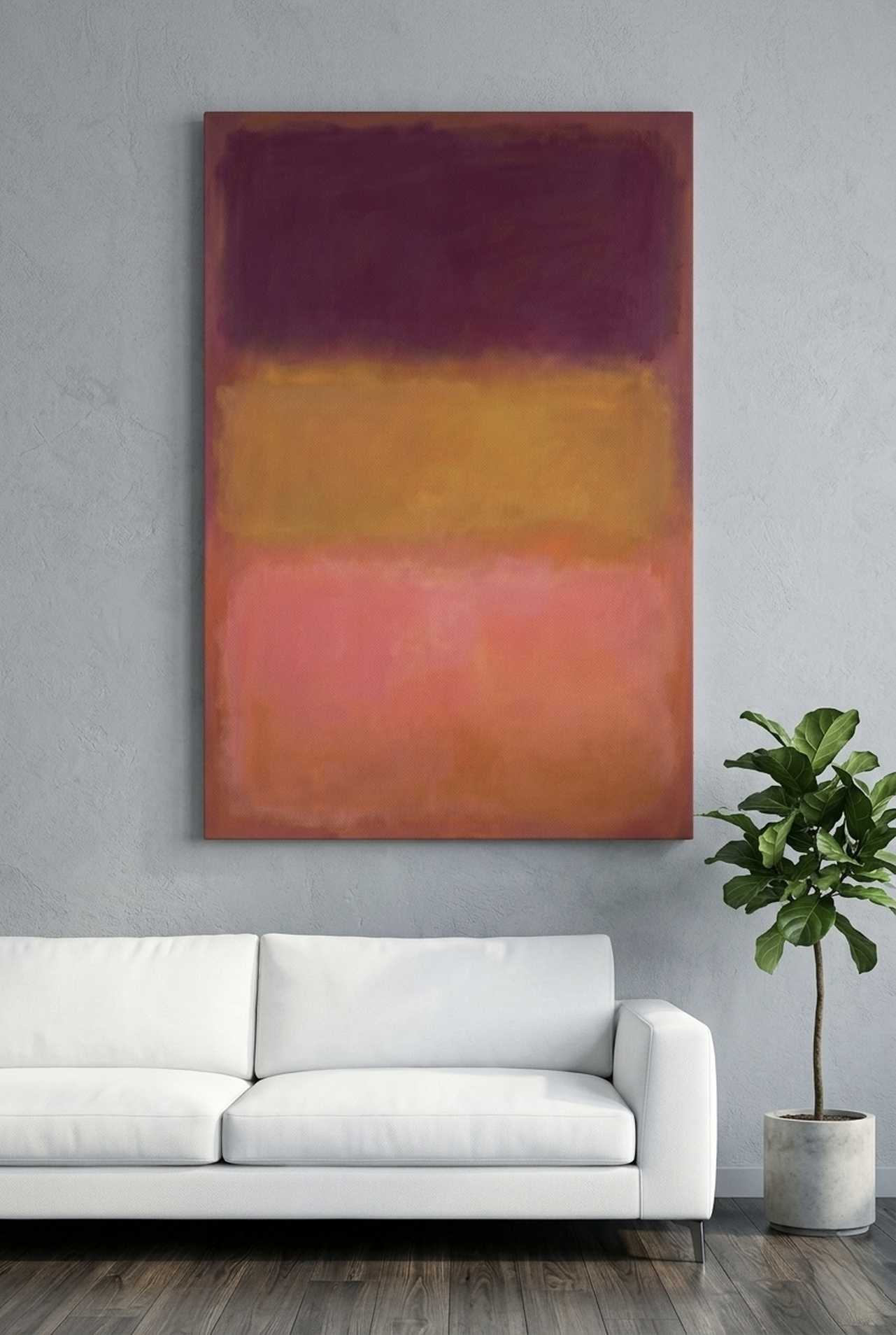 Color Field Abstract Rothko style canvas wall art above a modern fireplace