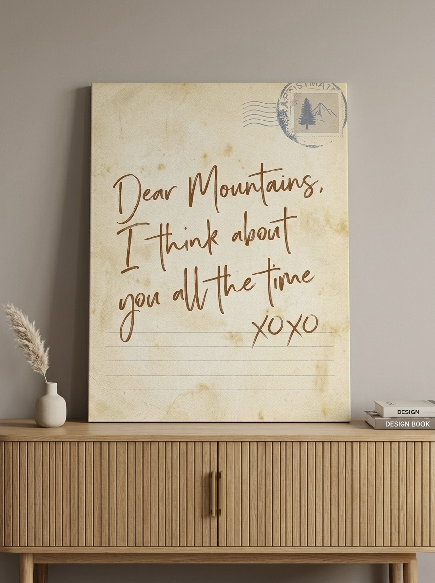 Dear Mountains Canvas Print displayed in a home office setting
