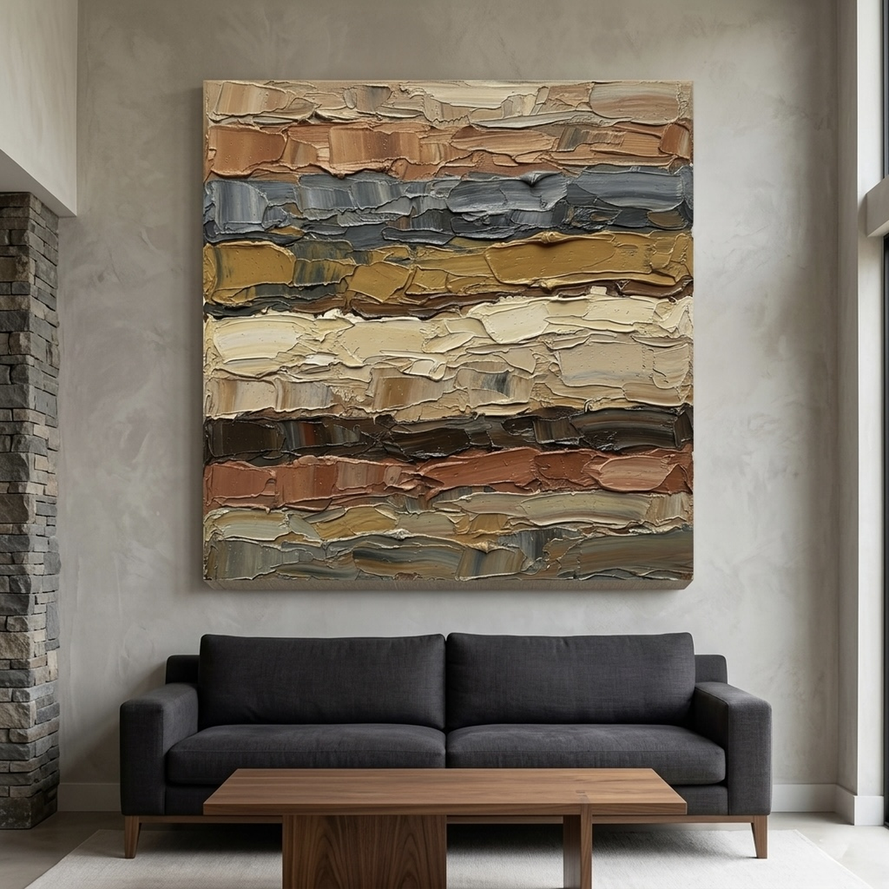 Earth tones abstract canvas wall art palette knife textured print