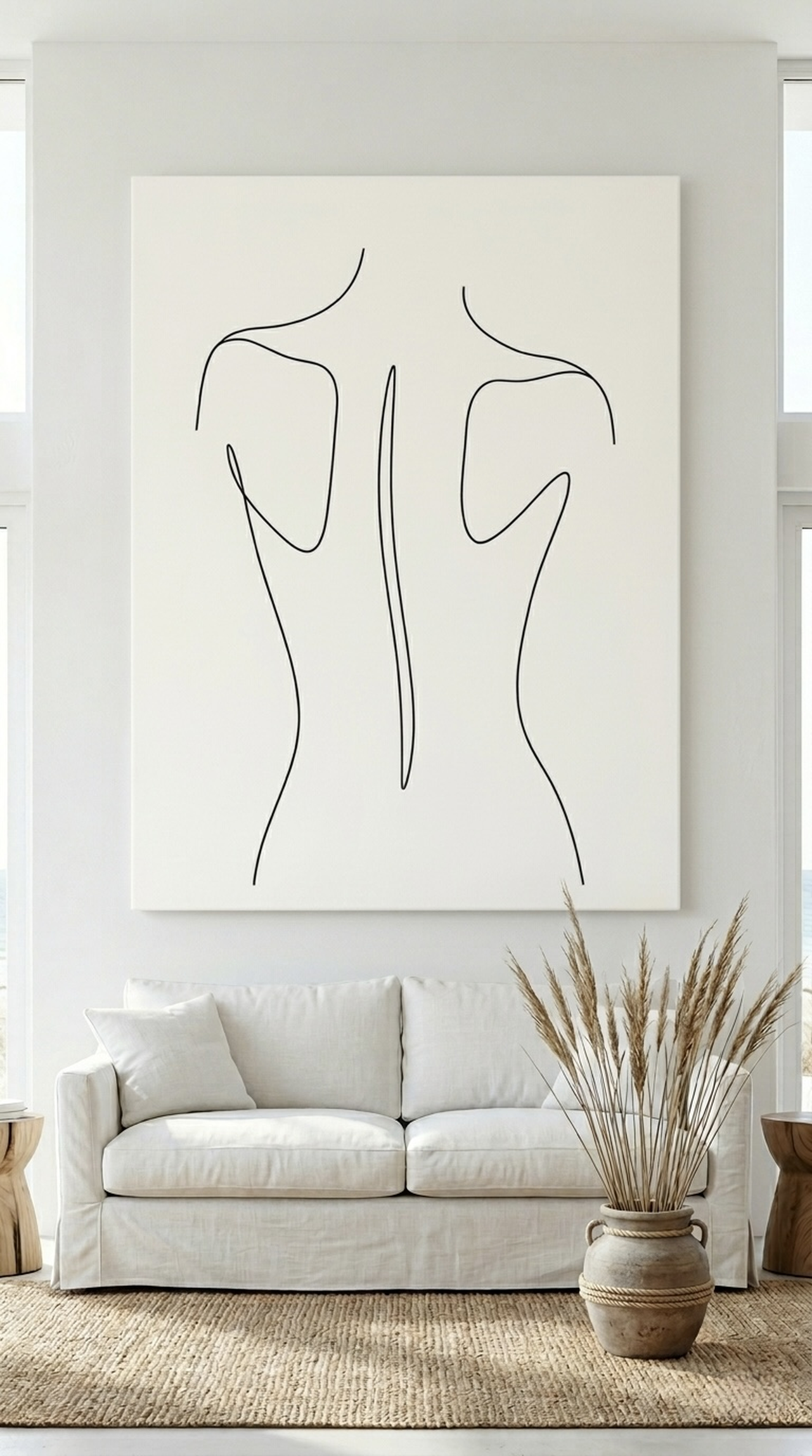 Female Figure Line Art Canvas Wall Art minimalist drawing in a bedroom setting