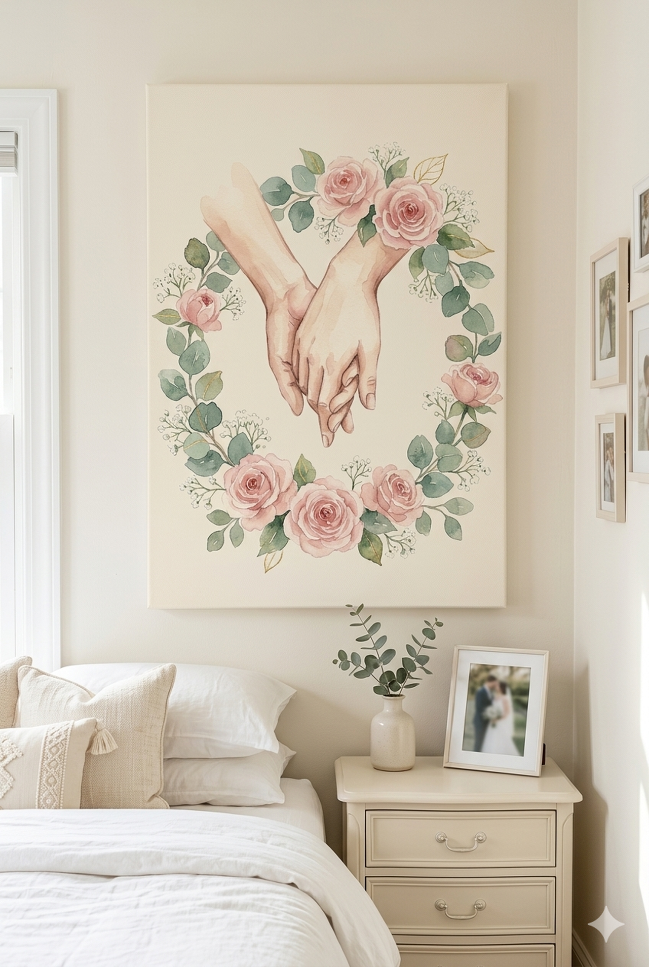 holding hands roses wall art romantic watercolor bedroom