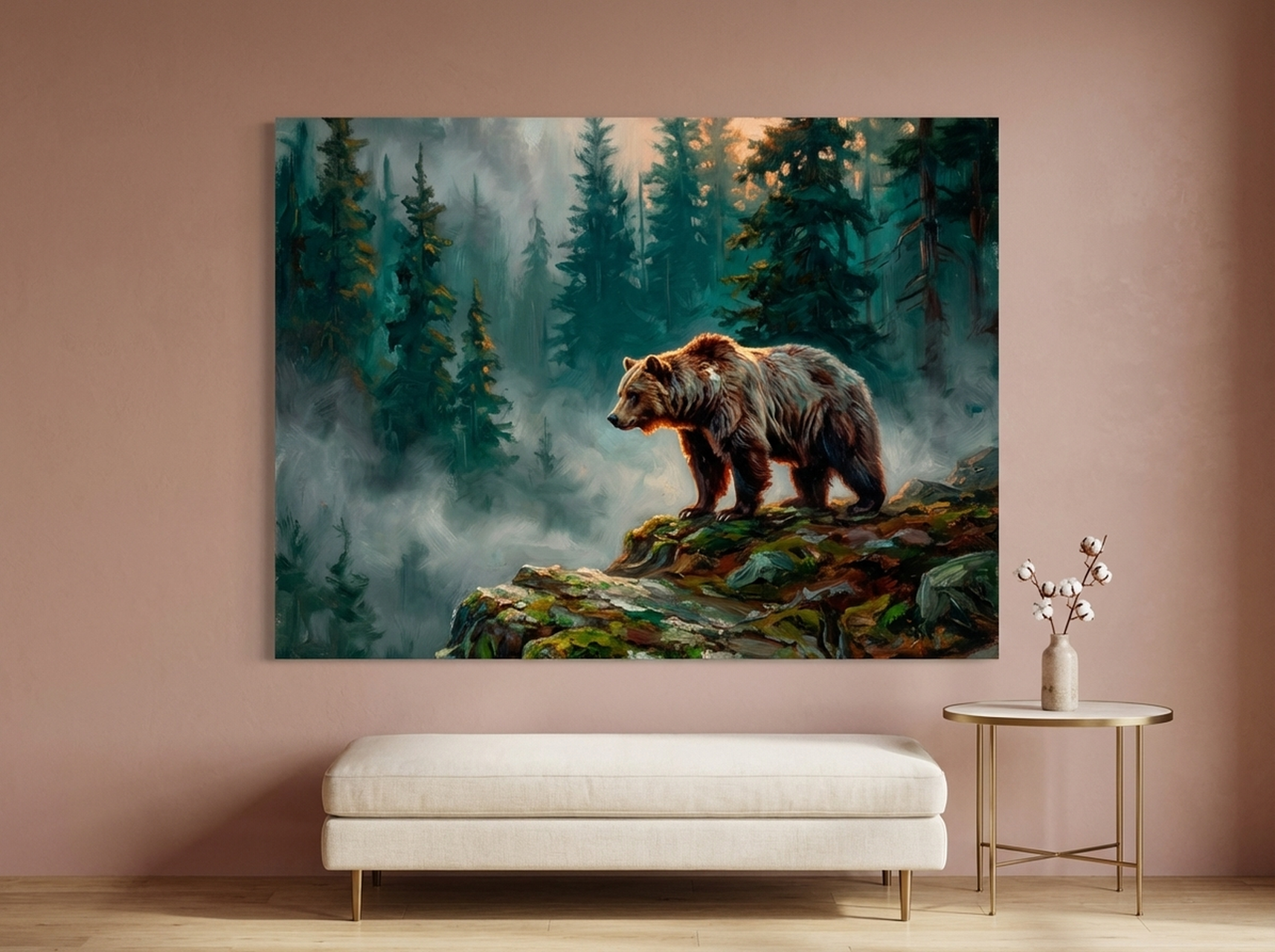 Bear Canvas Wall Art hanging on a wall in a beautiful room