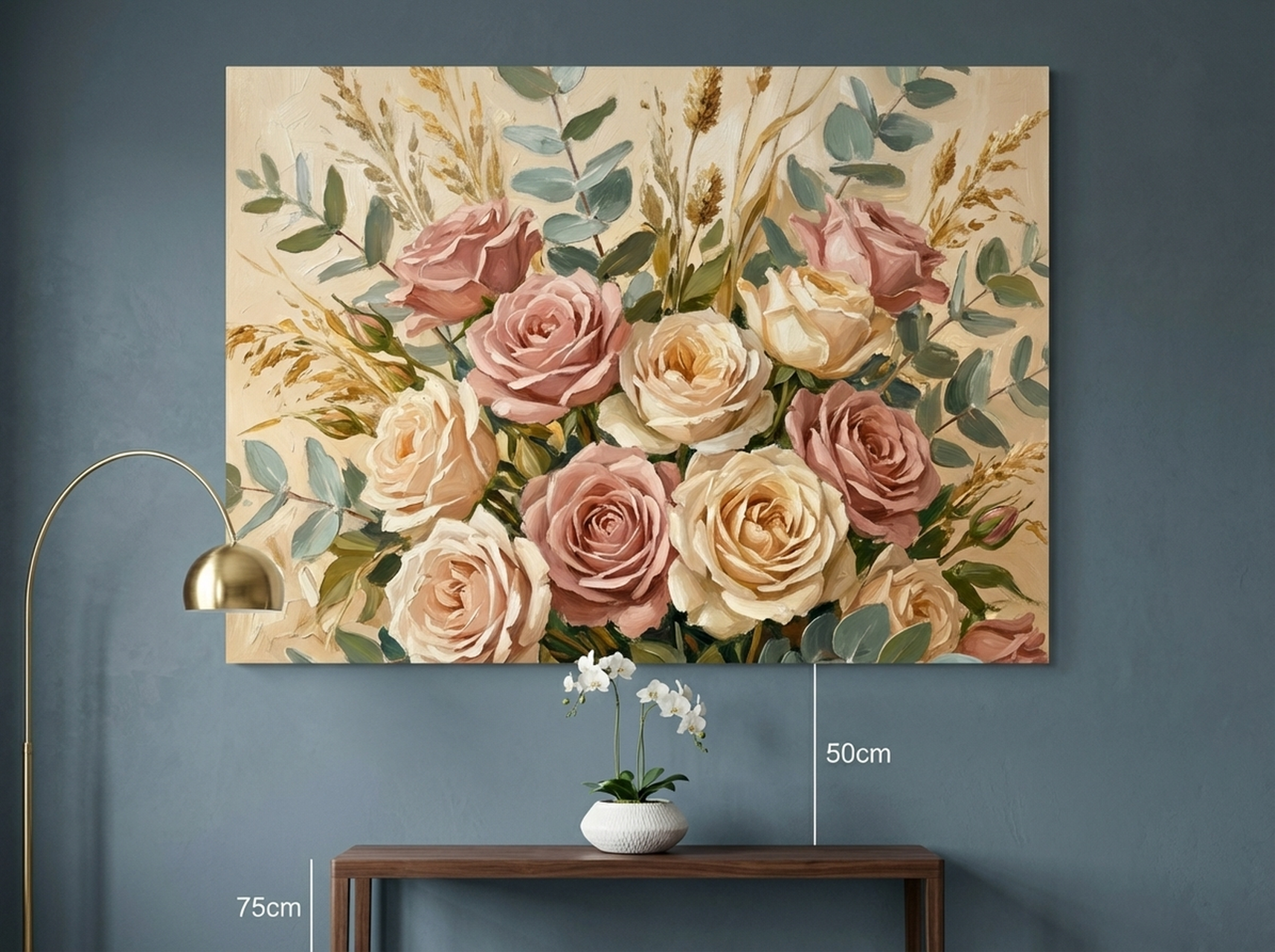 Cherry blossom inspired living room with Japanese wall art creating a serene spring atmosphere