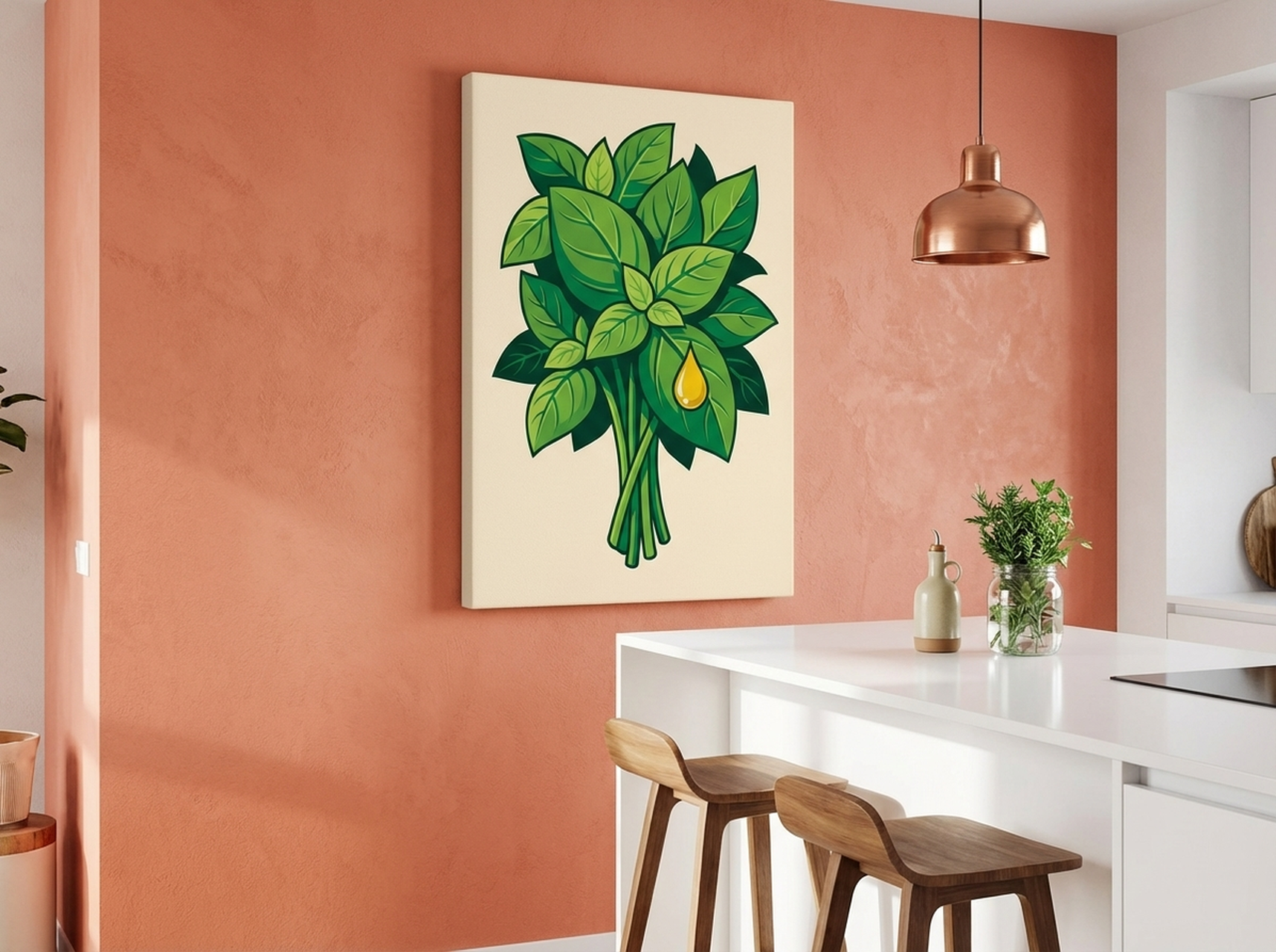 Basil Bunch Canvas Wall Art hanging on a wall in a beautiful room