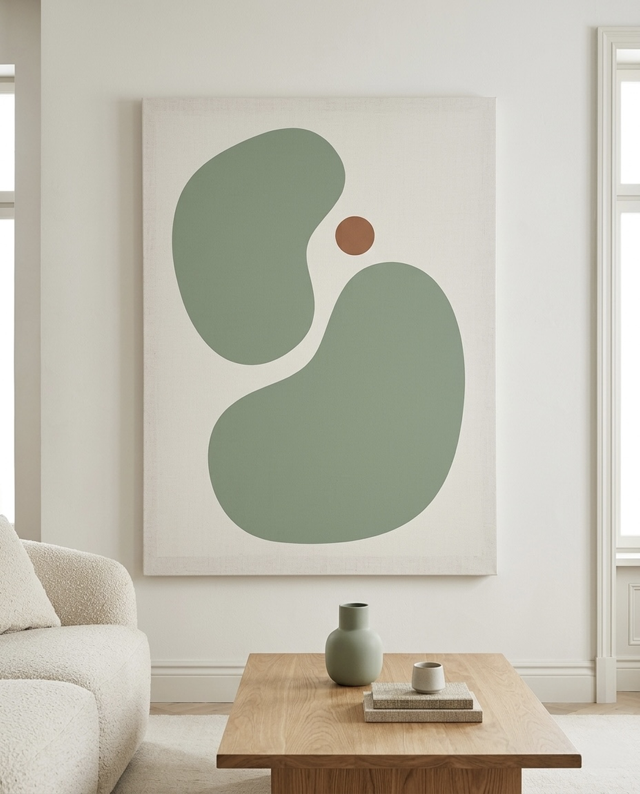 Yin Yang Cranes Canvas Wall Art hanging on a wall in a beautiful room