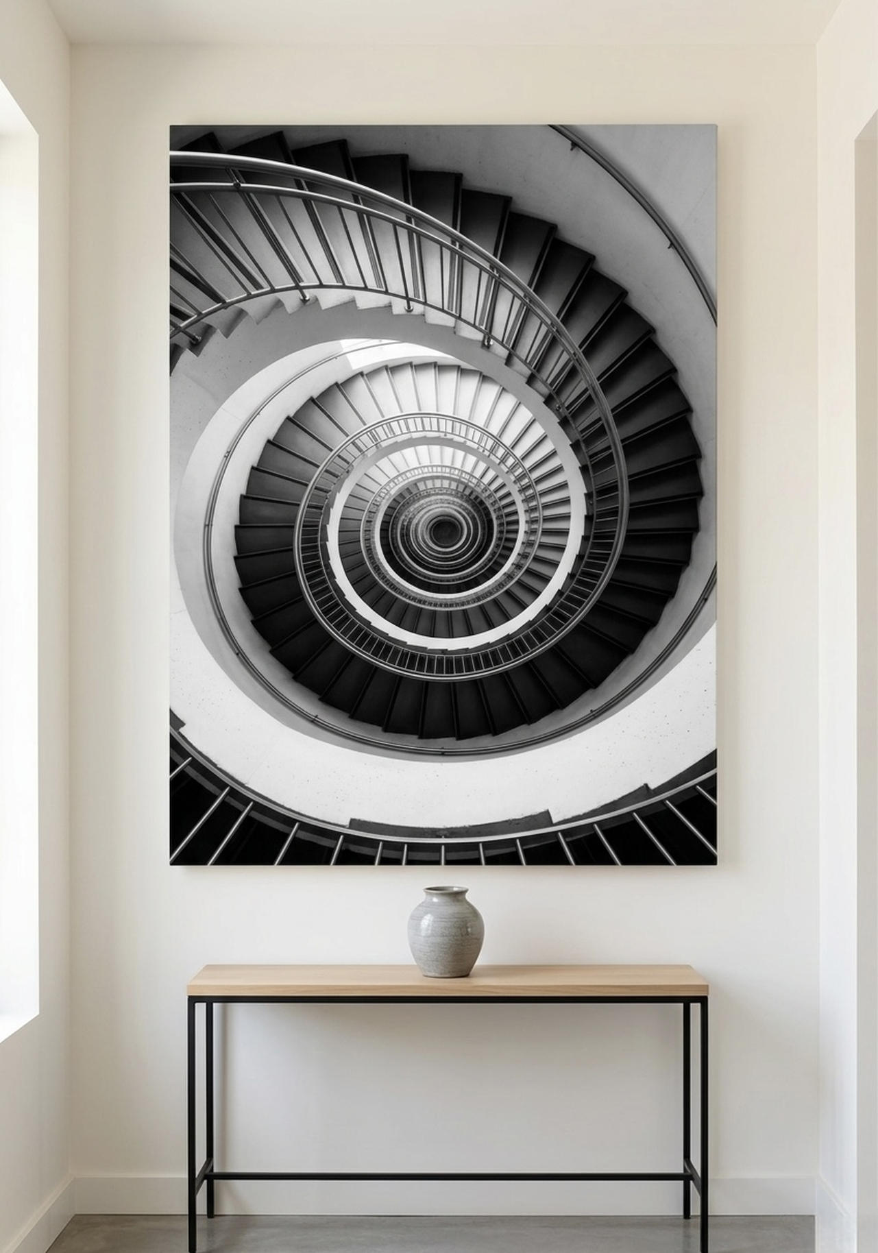 spiral staircase black white architecture wall art living room