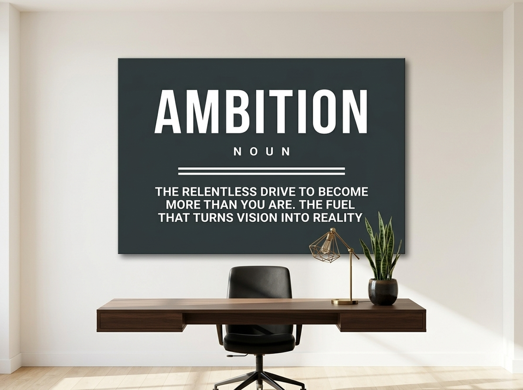 Ambition Definition motivational typography canvas print on white wall, charcoal definition art bedroom office decor