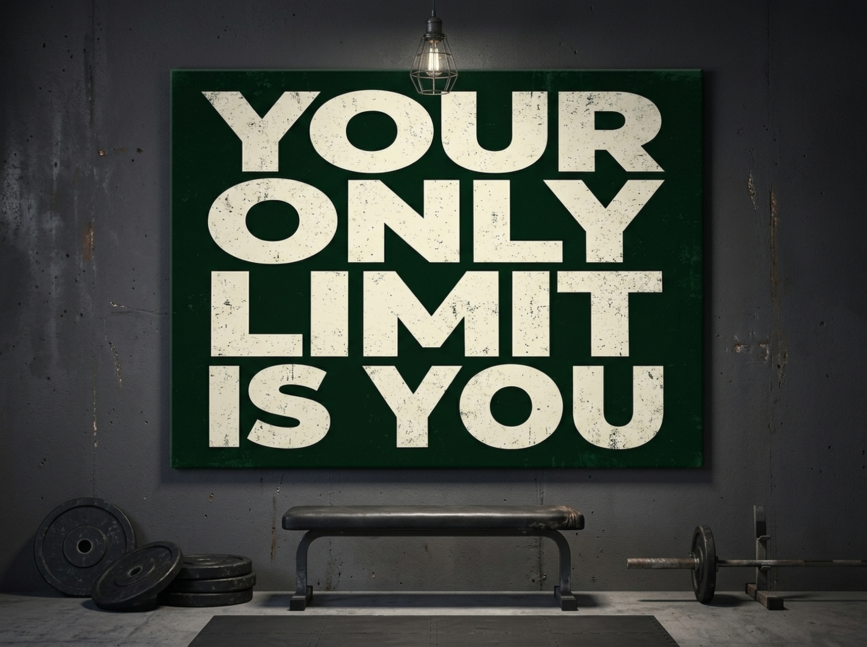 Competition mindset motivational typography canvas wall art in forest green in a home office or gym wall