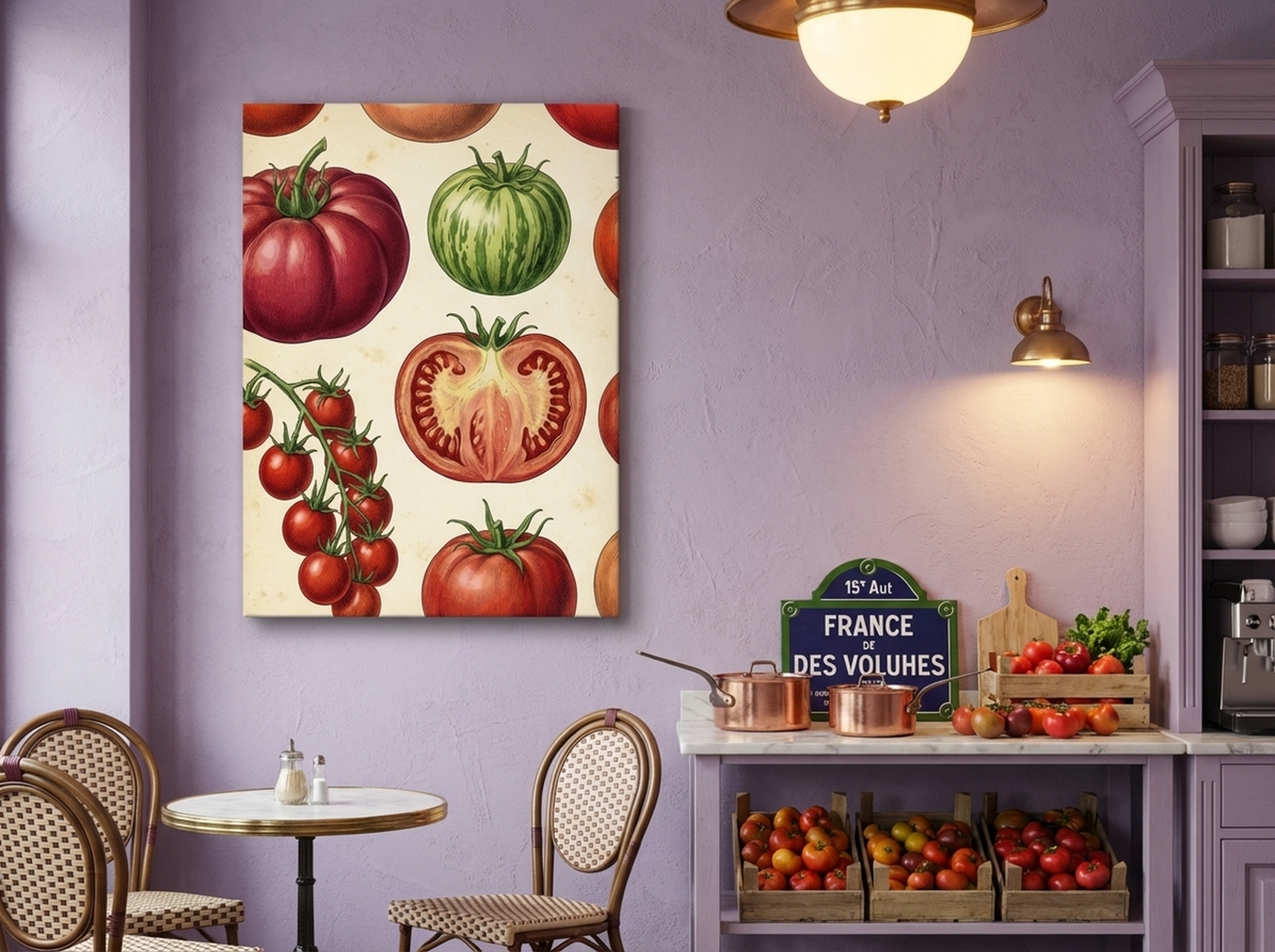 Heirloom Tomatoes Canvas Wall Art vintage botanical kitchen print in warm red tones