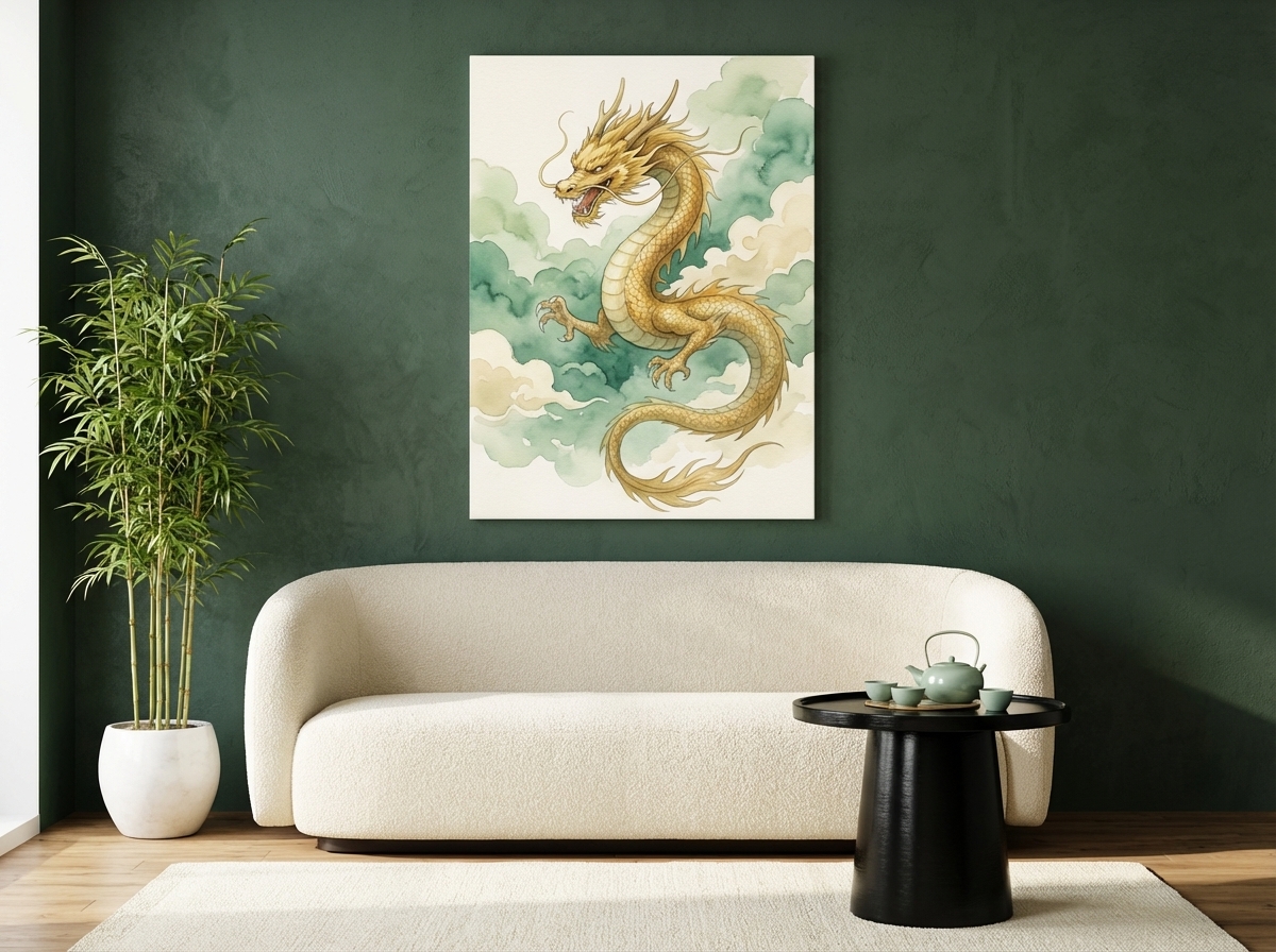 Golden Dragon Chinese Watercolor Canvas Wall Art lifestyle