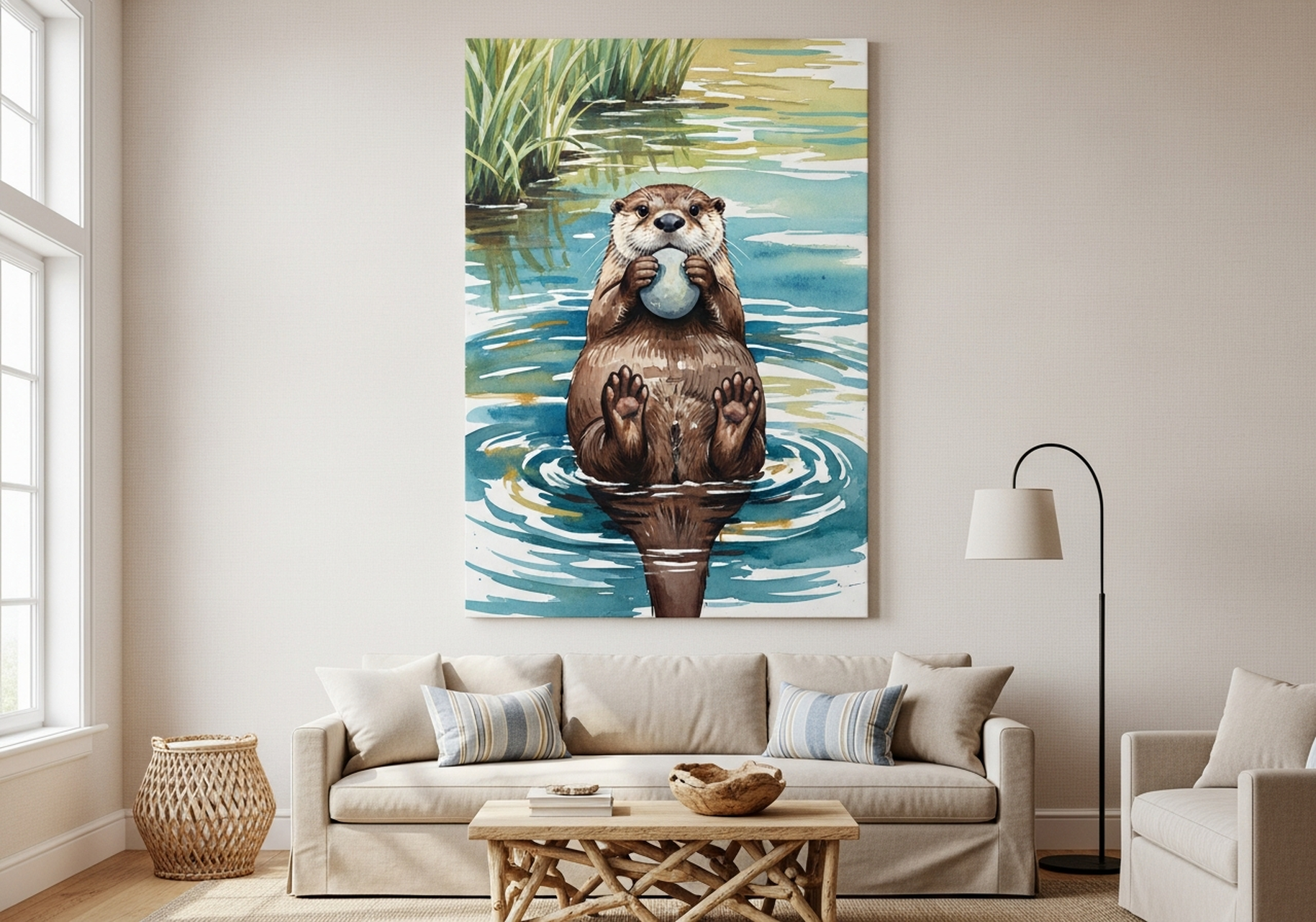 Otter Canvas Wall Art hanging on a wall in a beautiful room