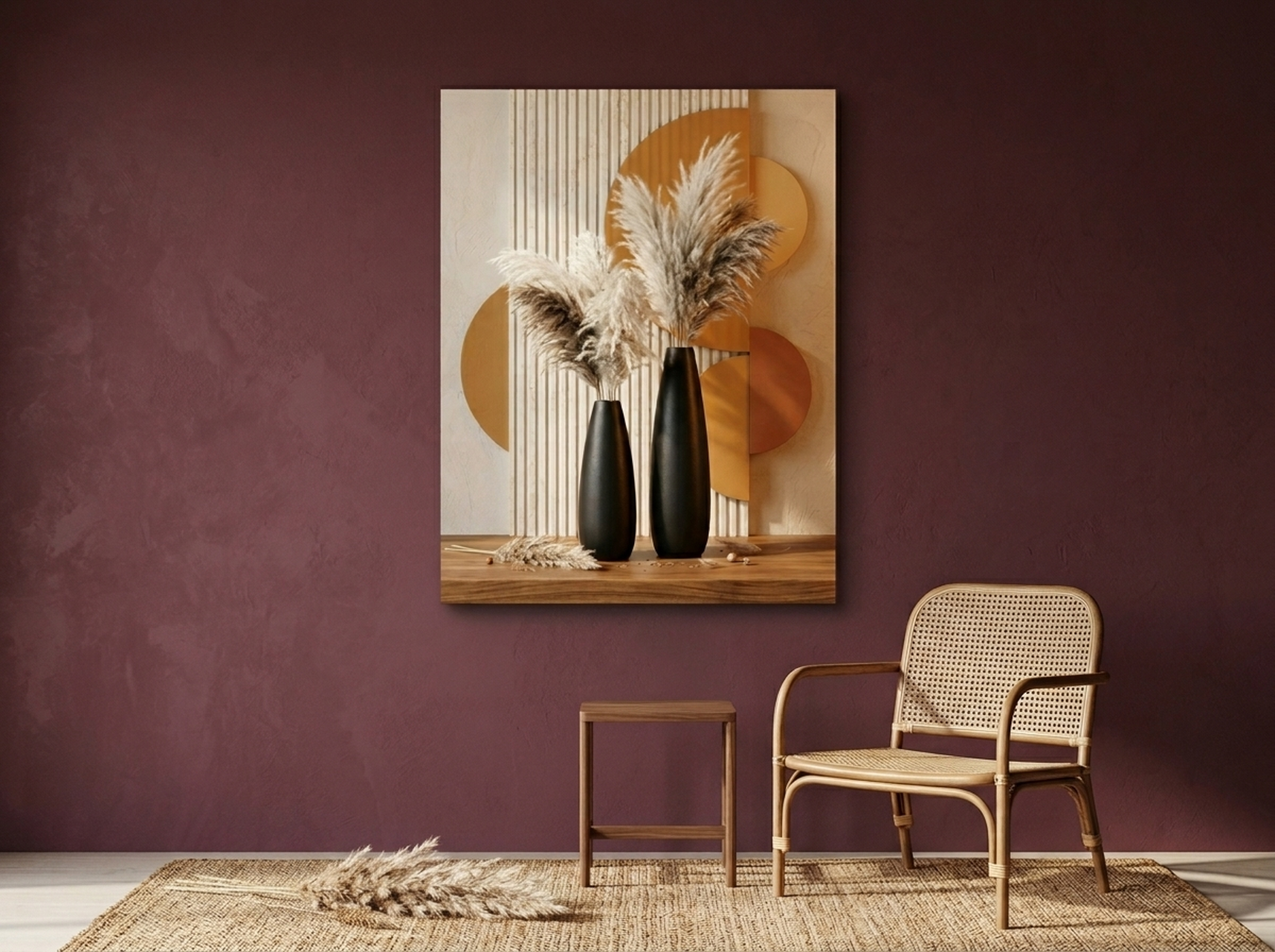 Pampas Vases Canvas Wall Art - Black Gold Sculptural Decor for Newlyweds