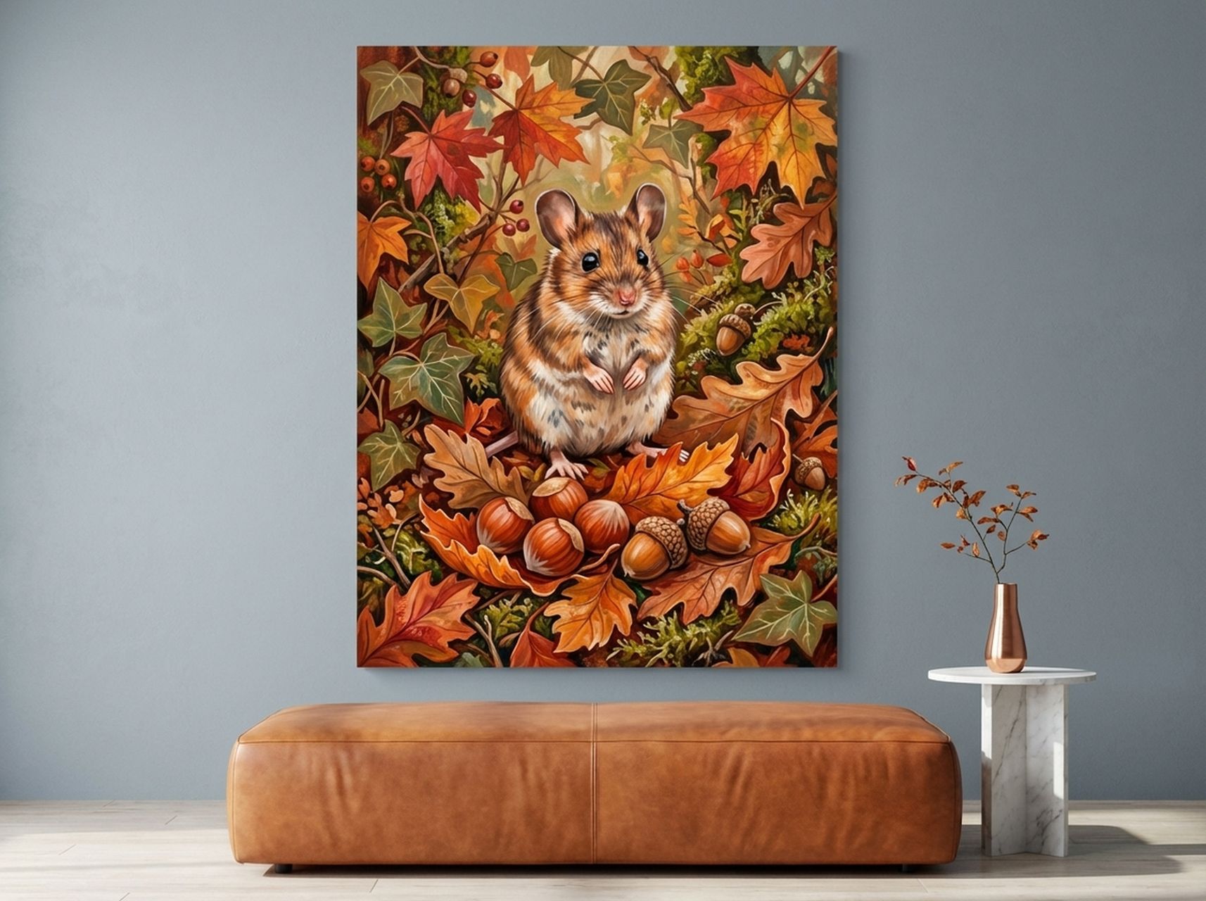 Mouse canvas wall art for nursery and playroom, whimsical tiny creature