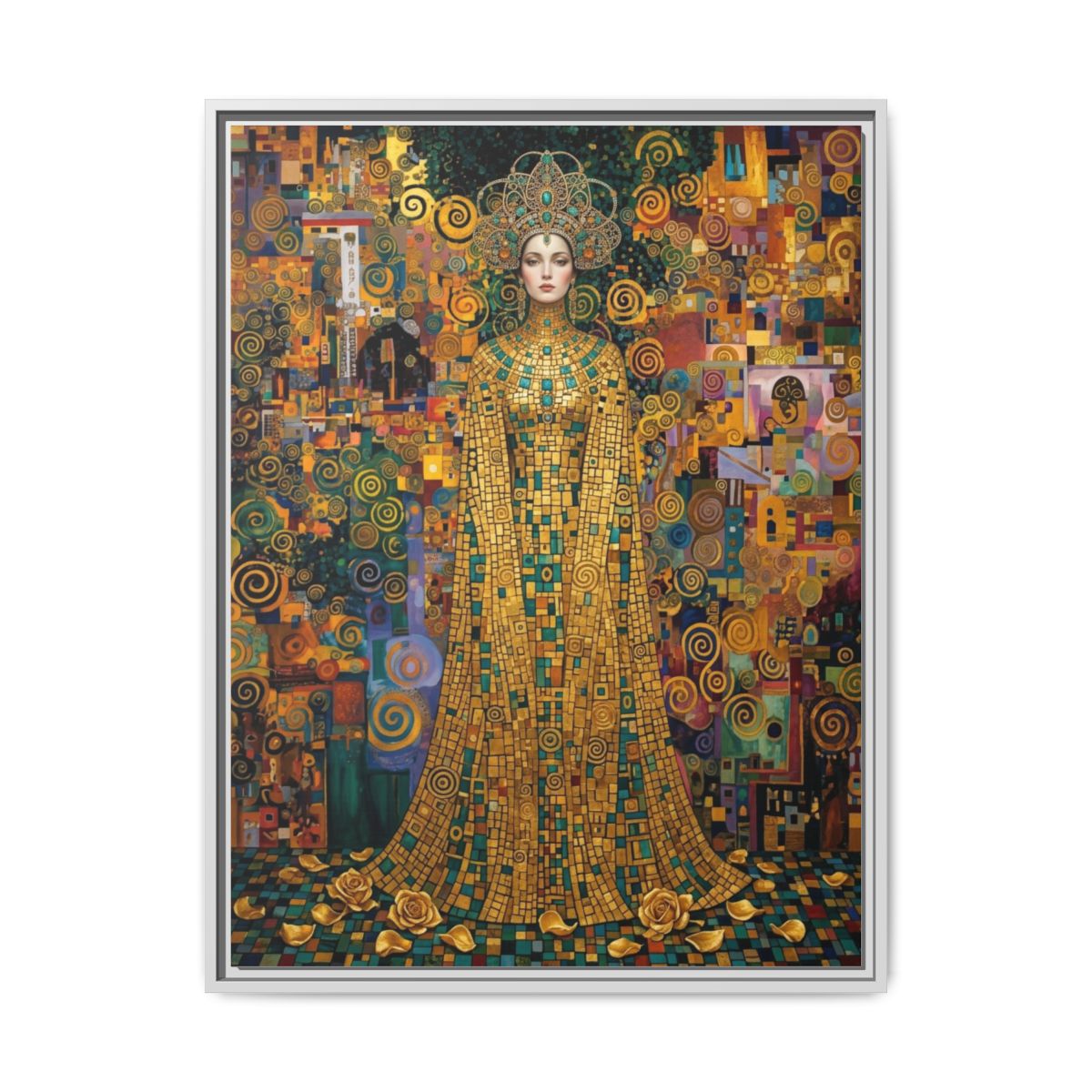 gold dress singapore Gustav Klimt 'The Lady in Gold' Canvas Wall Art | Poster Print - Dark Brown Framed Canvas / 16x16in