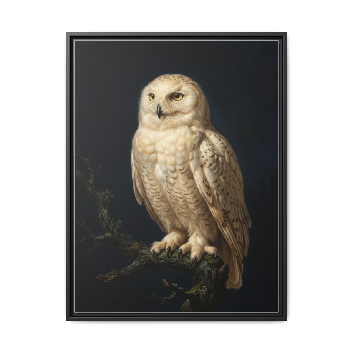 Snowy owl canvas wall art in lifestyle home setting