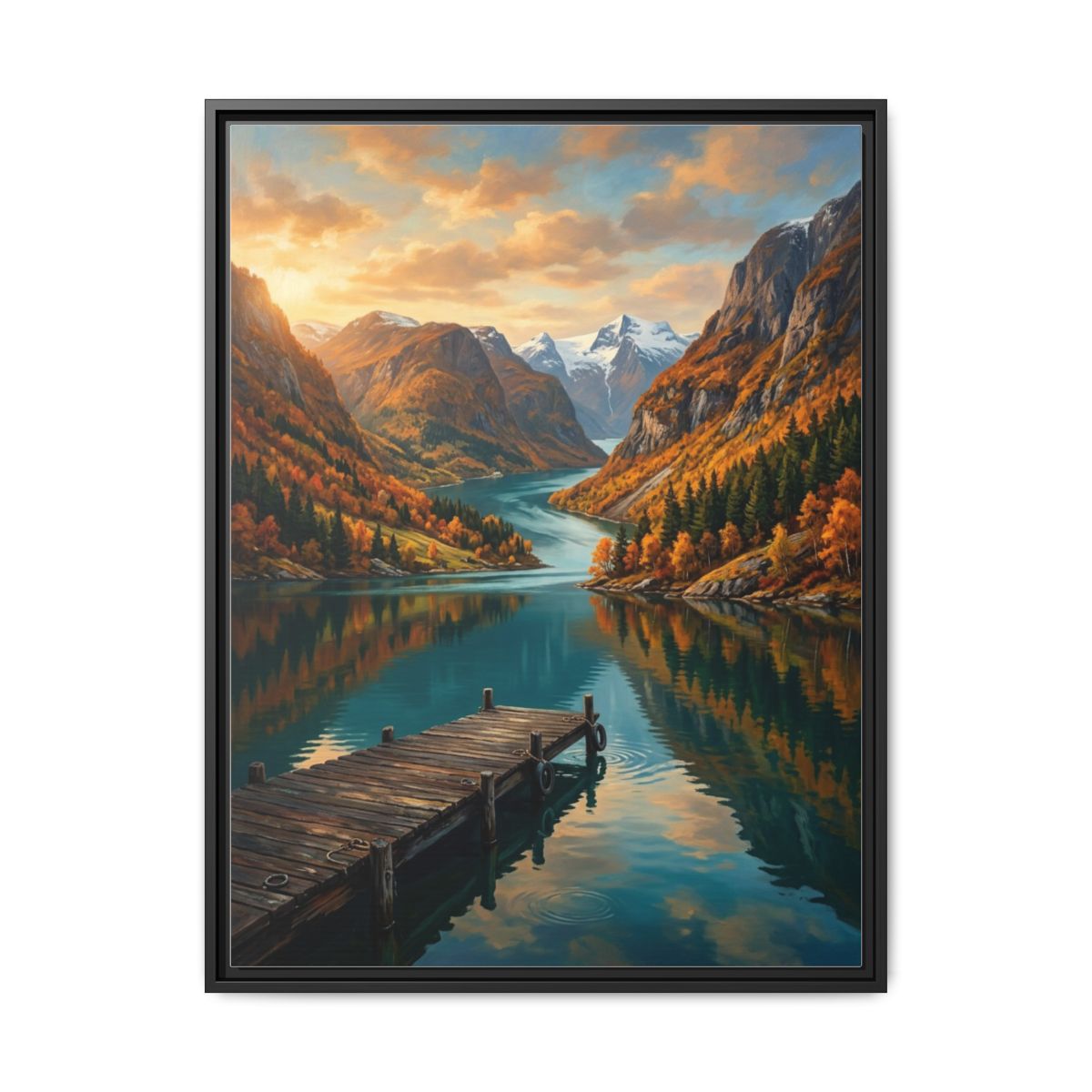 Norwegian Fjord Mountain Canvas Wall Art showing majestic fjord landscape with mountain reflections