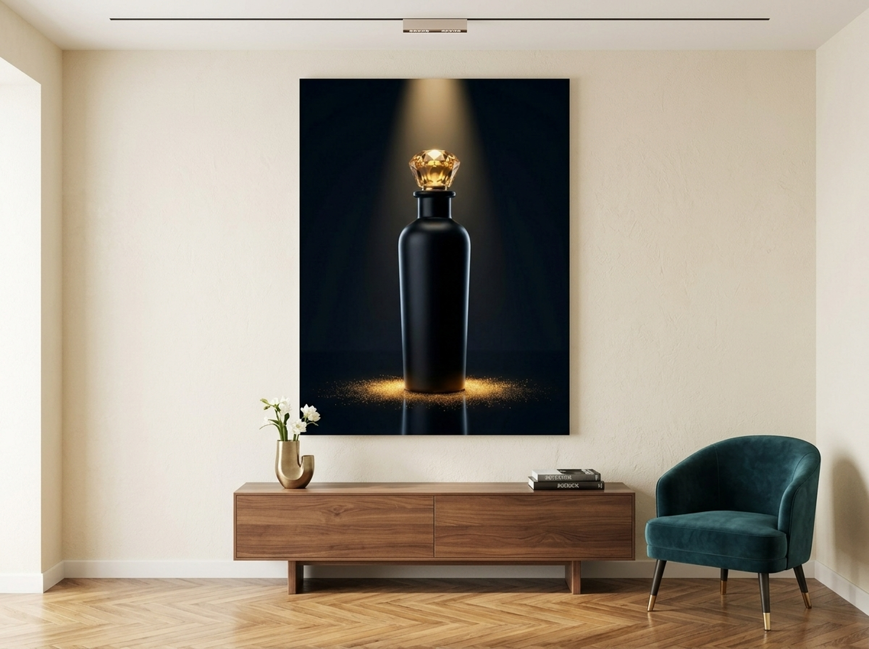 Perfume Bottle Canvas Wall Art luxury black gold decor dark glamour print