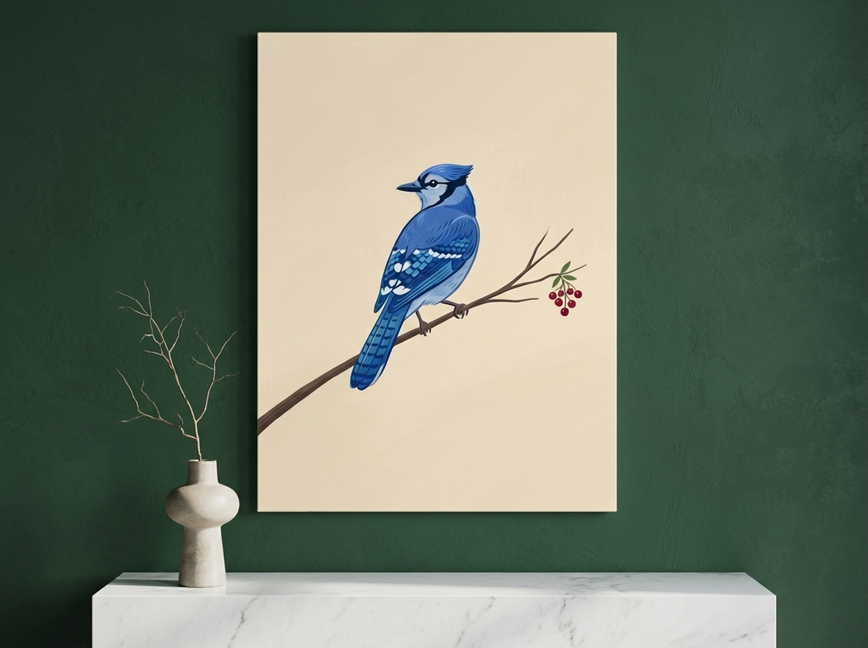 Blue Jay minimalist bird canvas wall art ,  framed ready to hang print