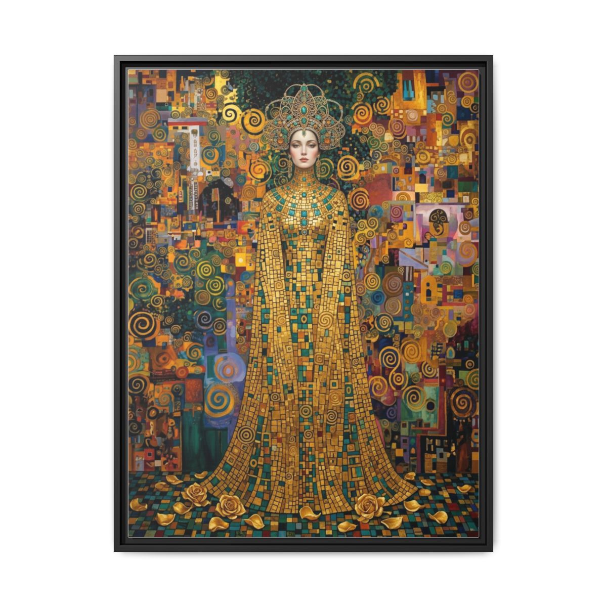 Klimt mosaic portrait canvas wall art gold jewel luxury decor